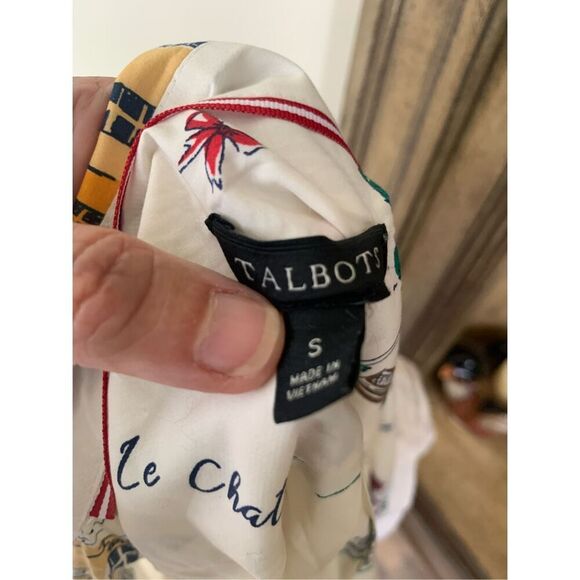 Talbots No-Iron Button Up French Prints Shirt - Picture 4 of 12